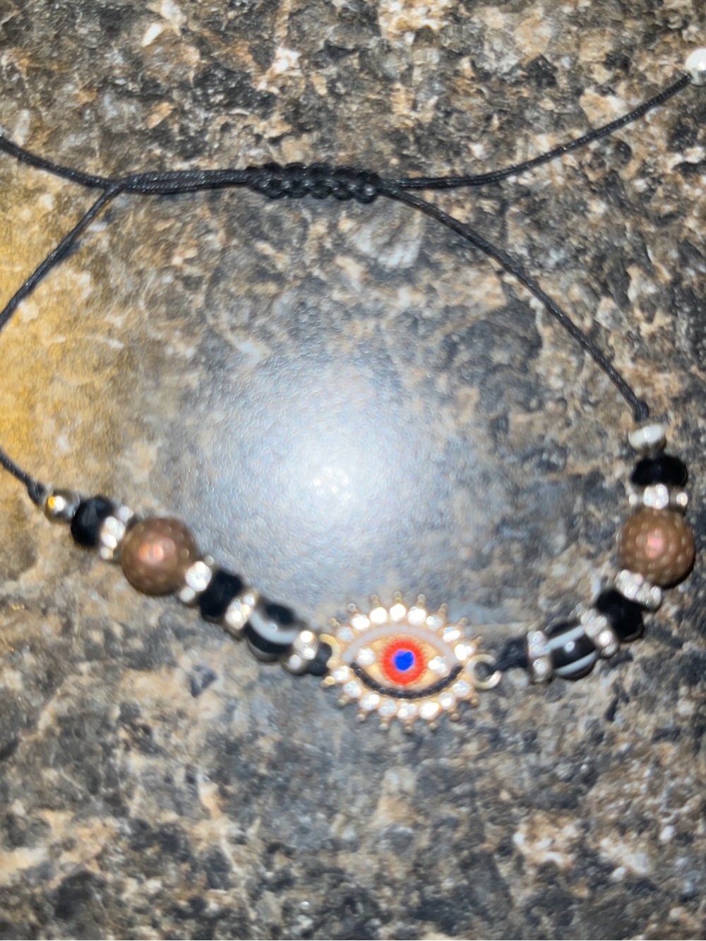 Evil Eye Beaded Bracelet - Black and Red Accent